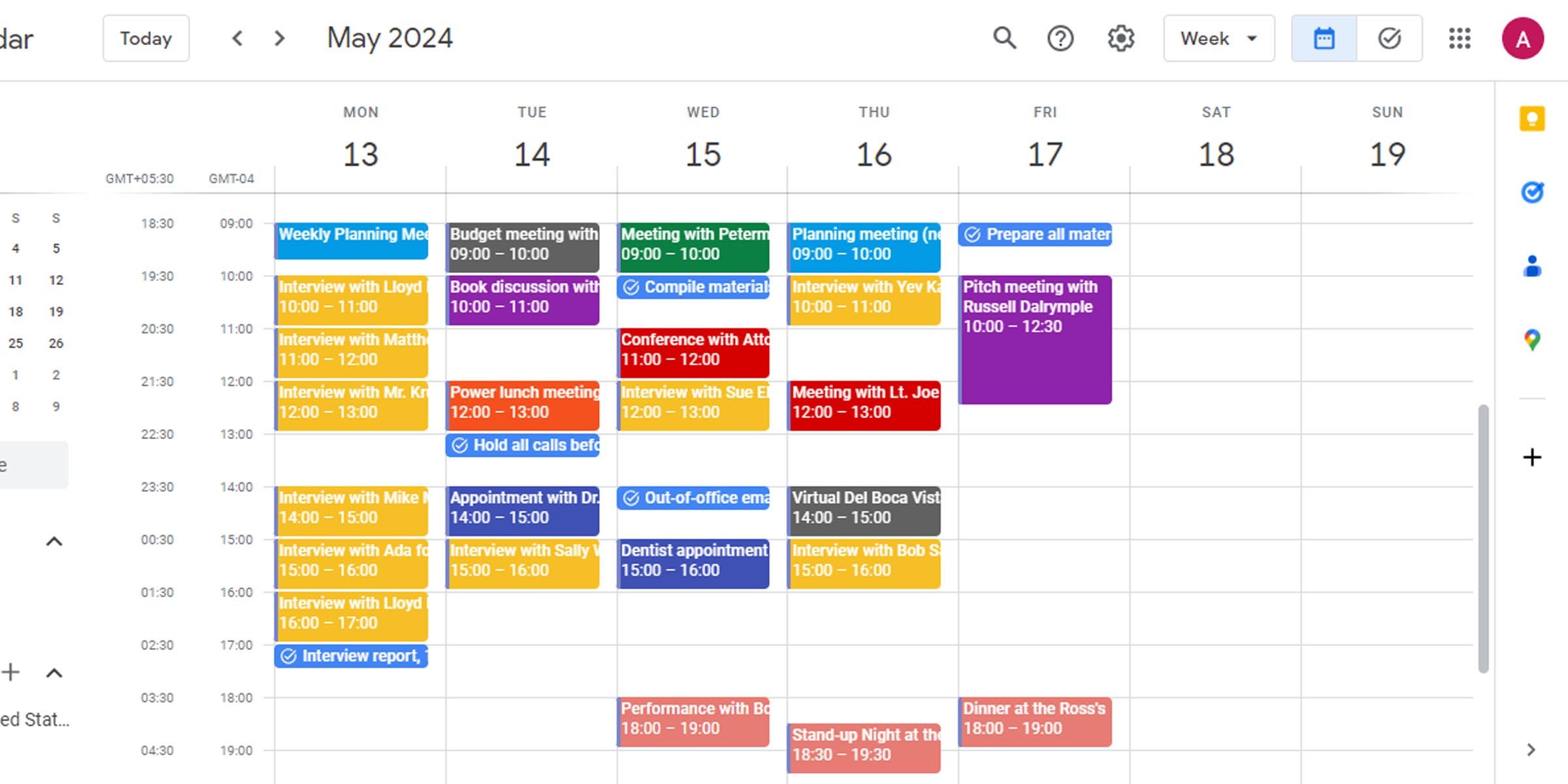 رویدادهای تقویم Google با کد رنگی
