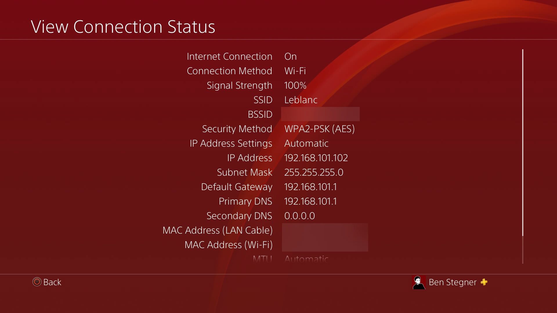 PS4 Connection Status Menu