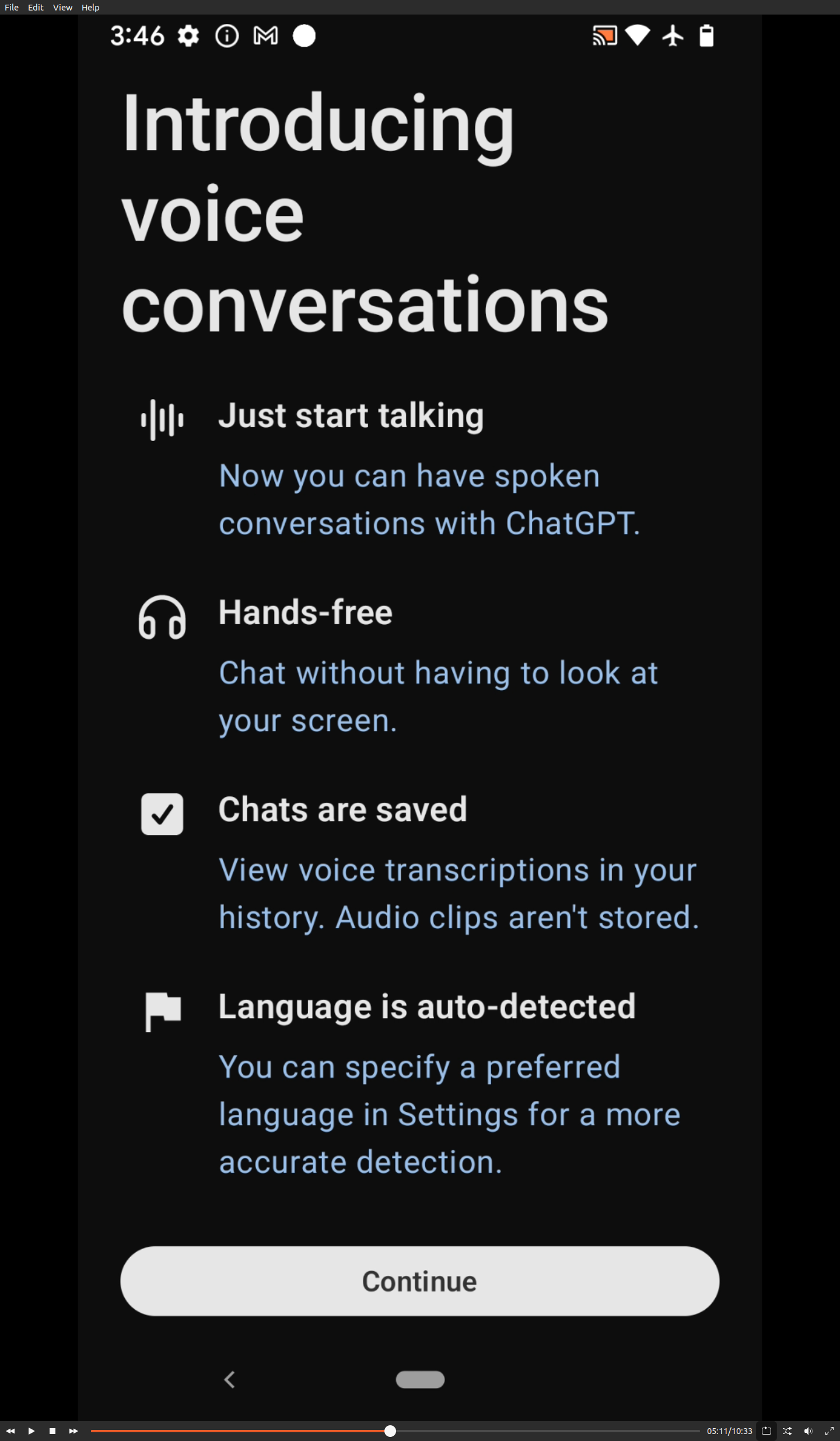 Voice conversations introduction page in ChatGPT
