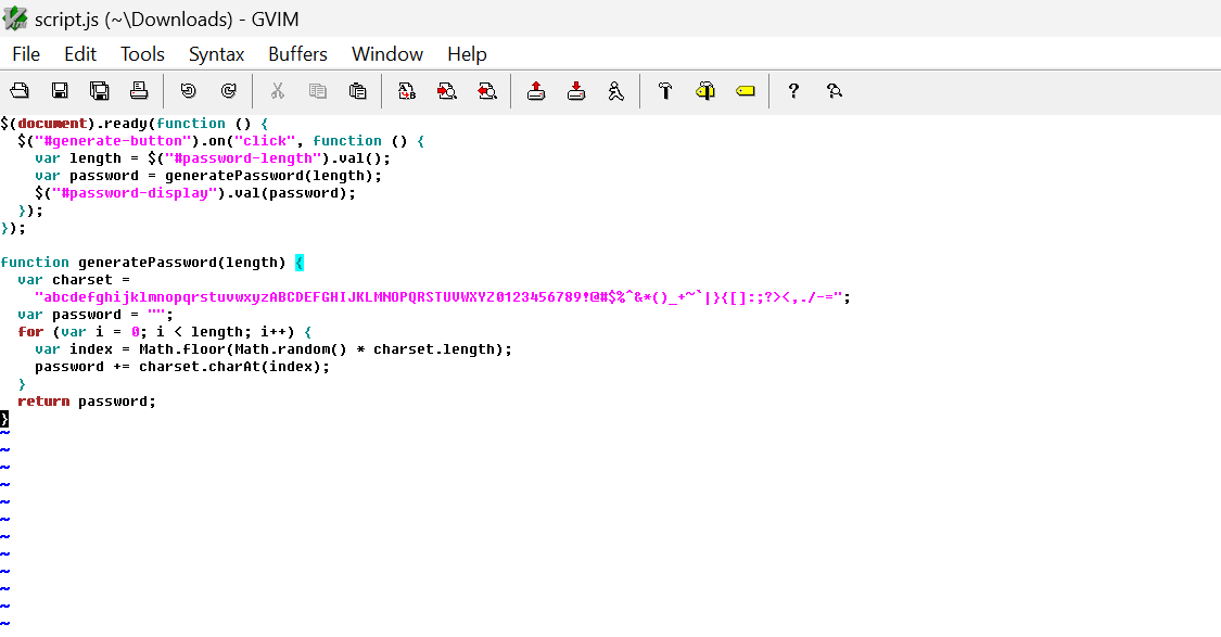 A screenshot showing Vim in Use in Windows
