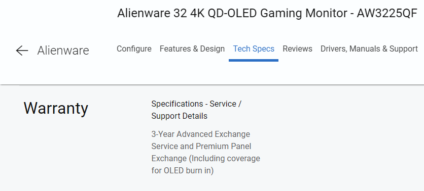 جزئیات گارانتی مانیتور OLED Alienware AW3225QF