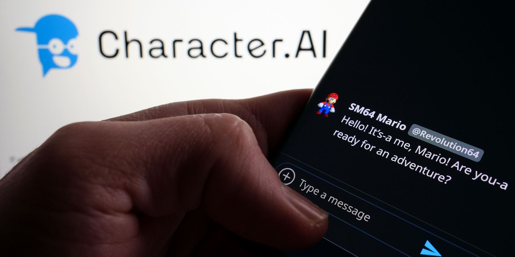 character ai logo with mario chat on smartphone