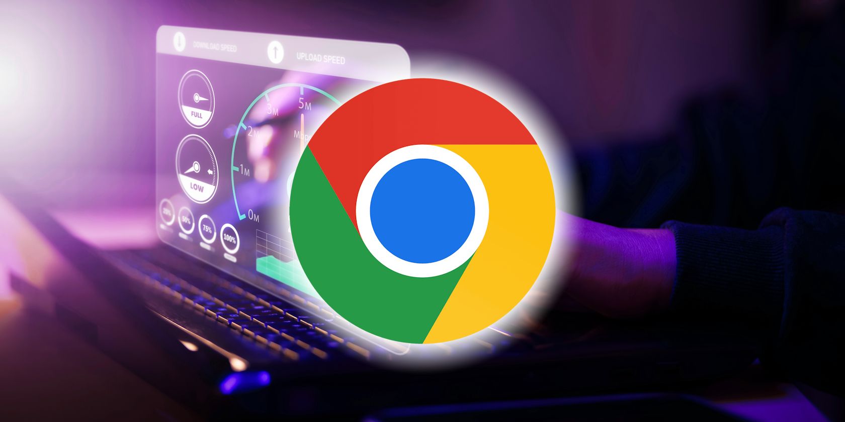 chrome logo with someone using laptop in background