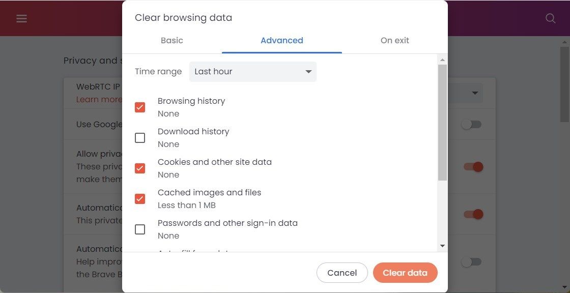 Deleting Brave Browsing Data on Web