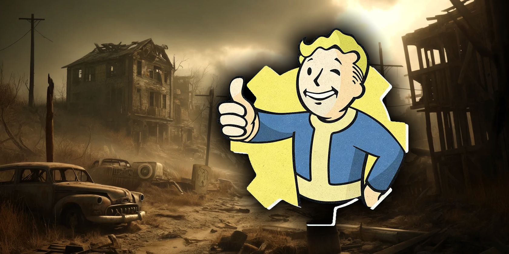 fallout vault boy with post apocalyptic background