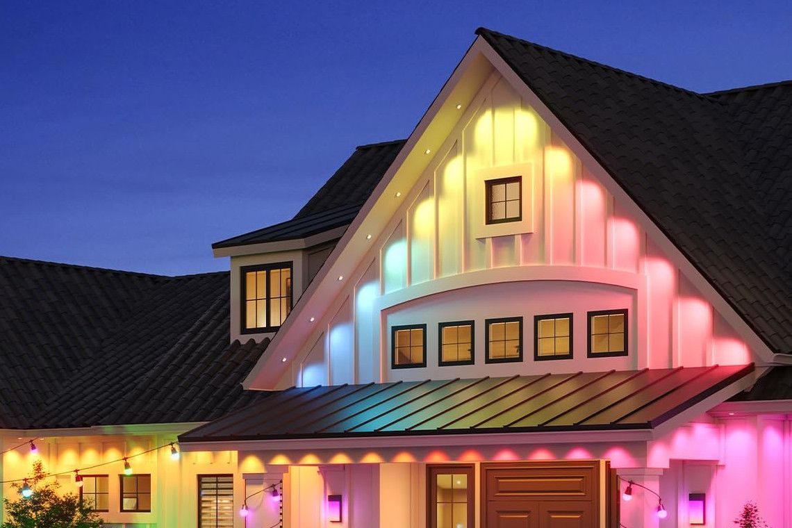 govee lightstrip plus lights illuminate the exterior of a home
