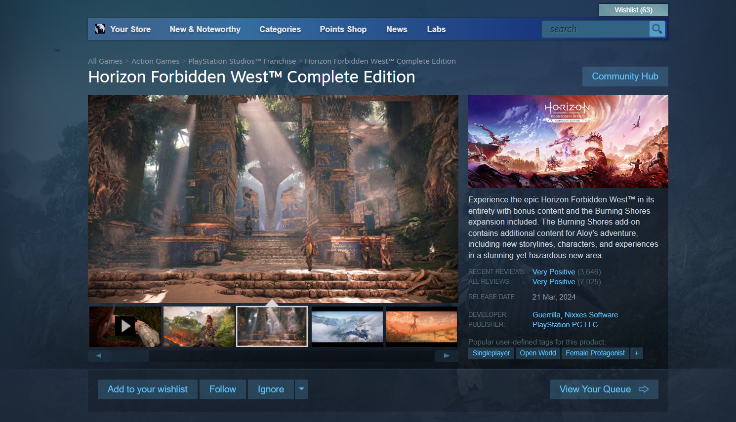 horizon forbidden west page on steam