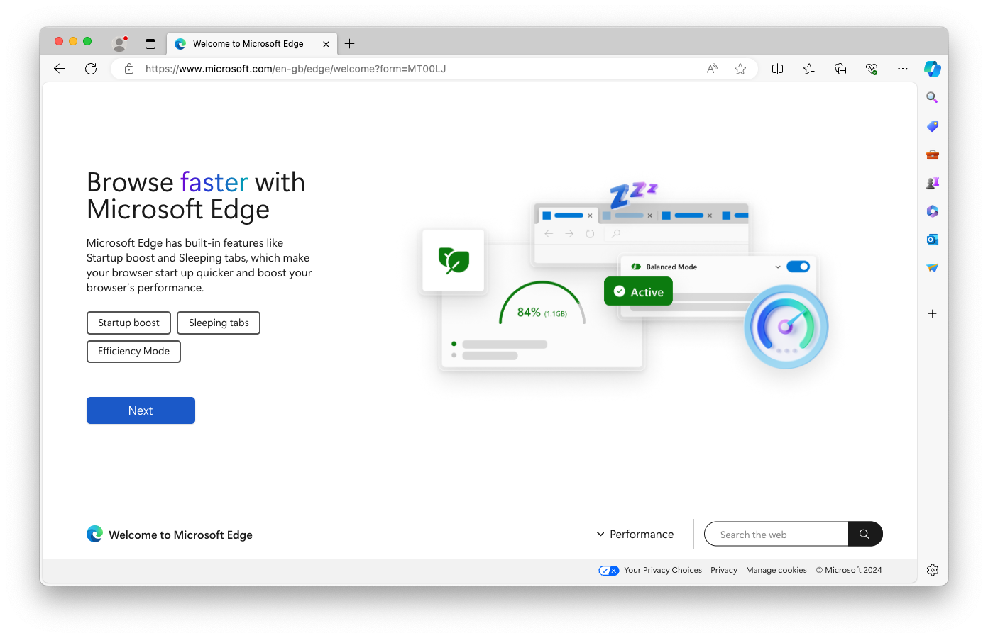 Edge browser showing Edge homepage on Mac