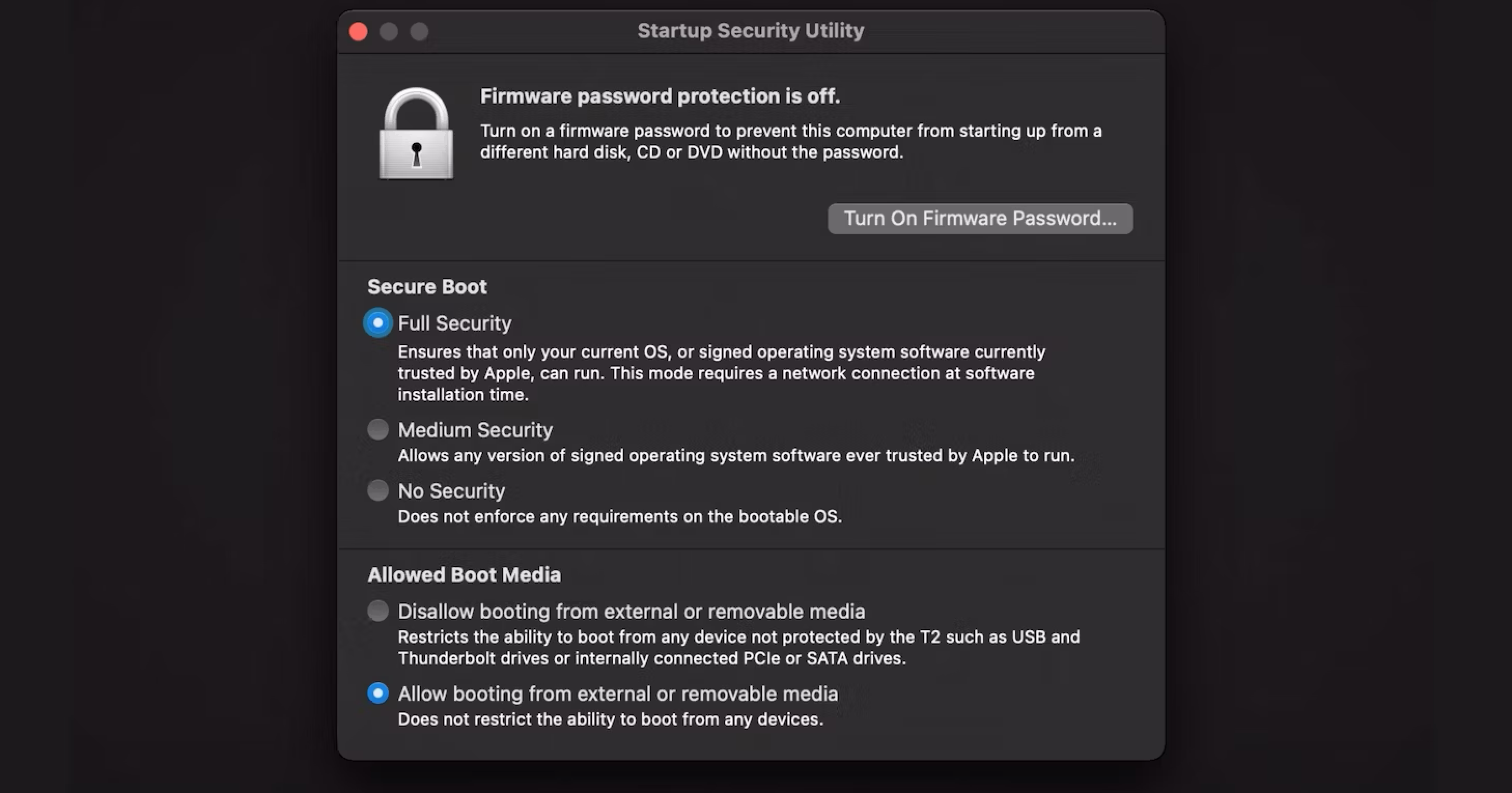 macOS Startup Security Utility