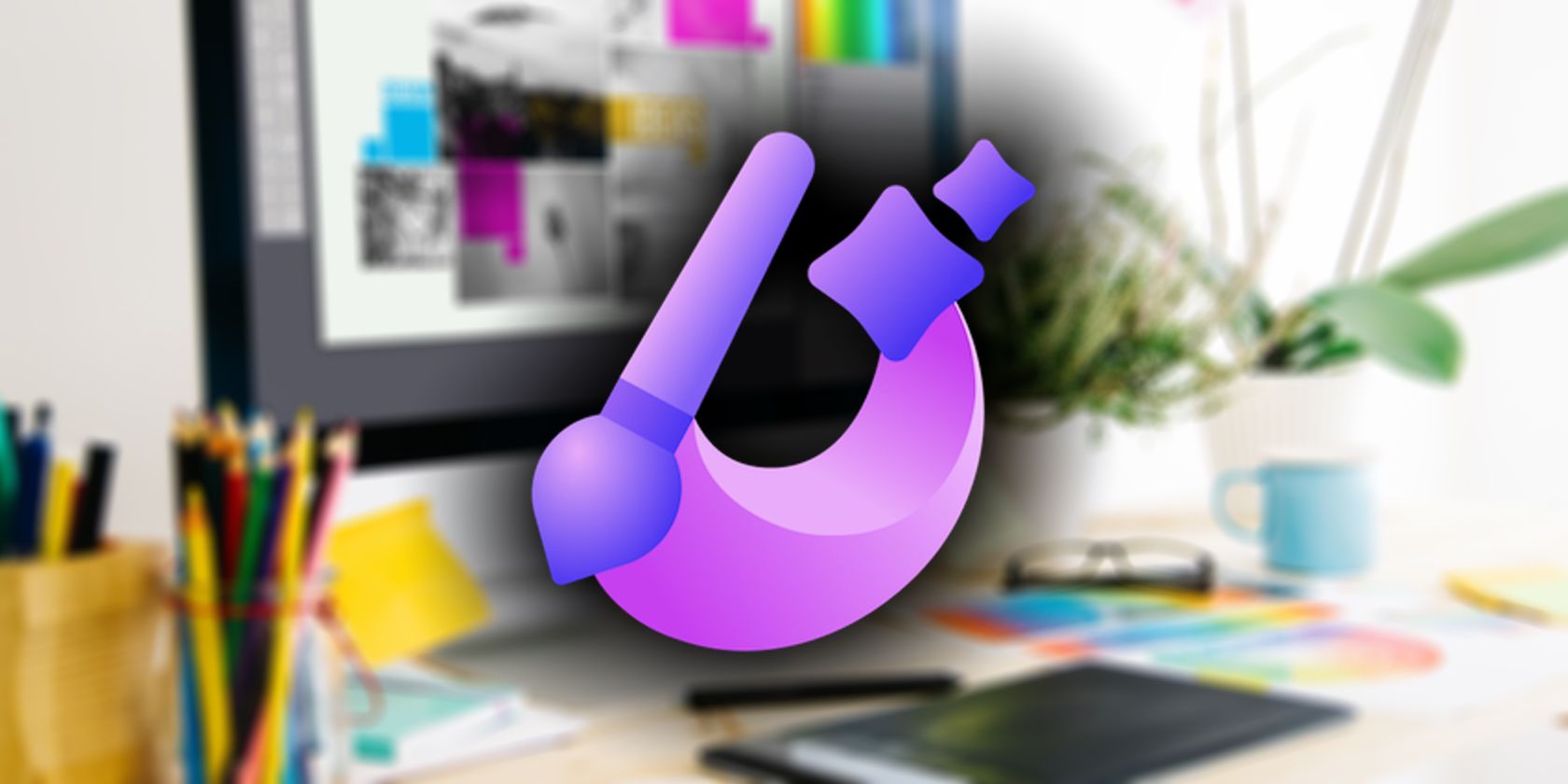 microsoft designer logo on graphics design desk background