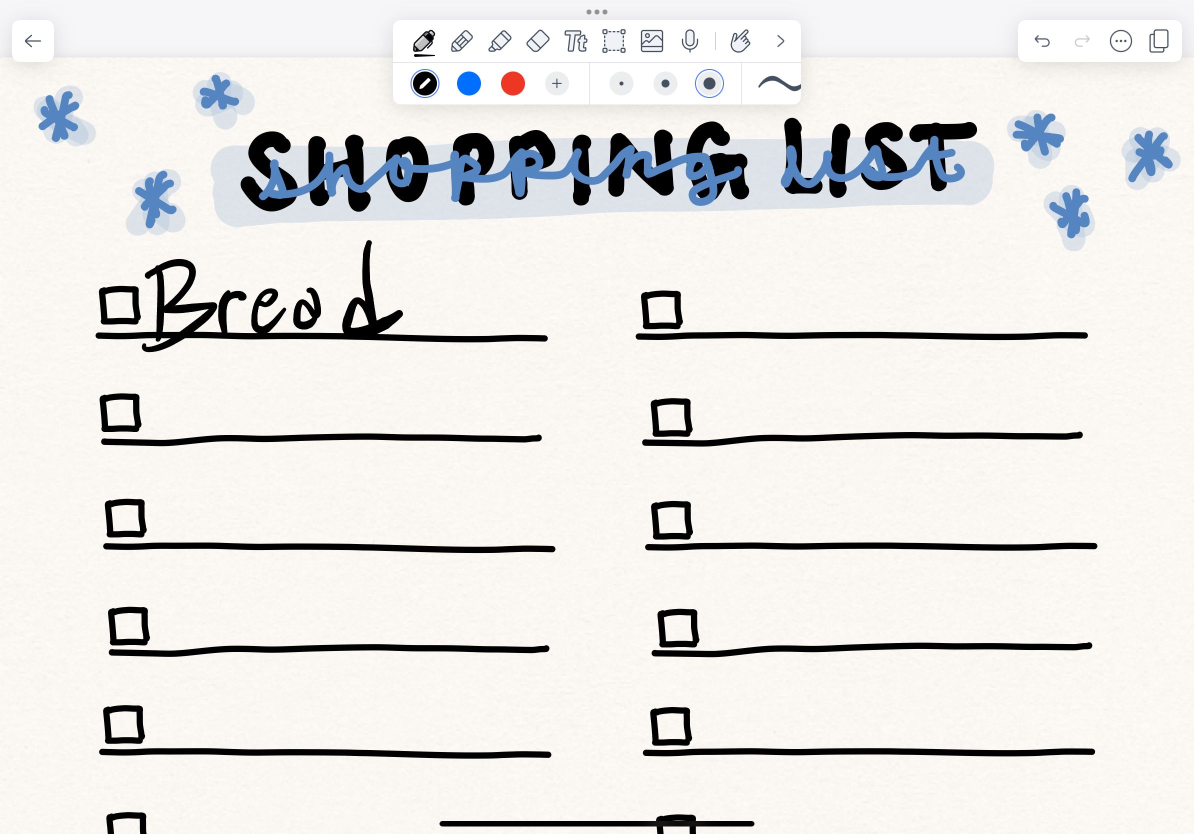 noatability shopping list template