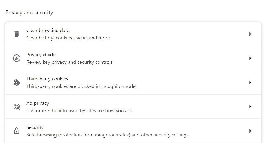 Privacy and security in Chrome Settings