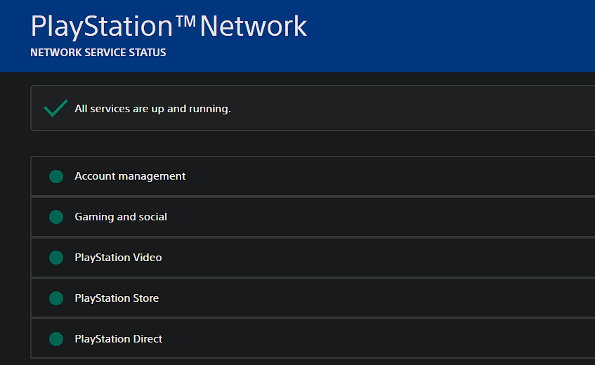 PS Network System Status