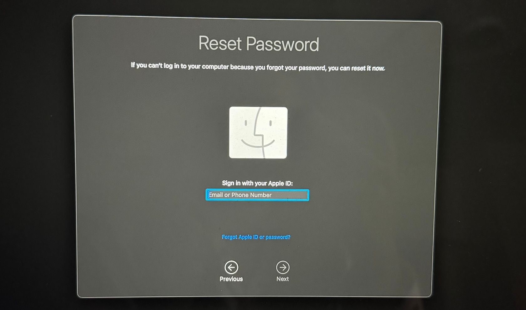 reset password using Recovery Assistant 