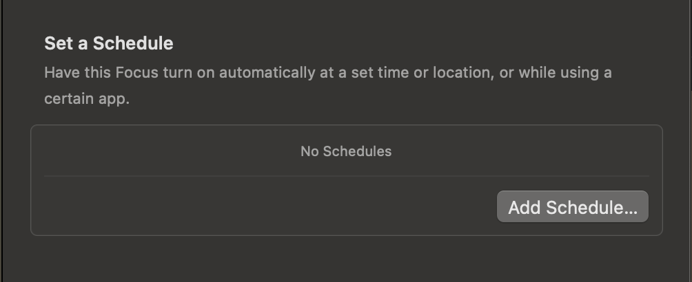 یک بخش Schedule را در تنظیمات فوکوس در Mac تنظیم کنید