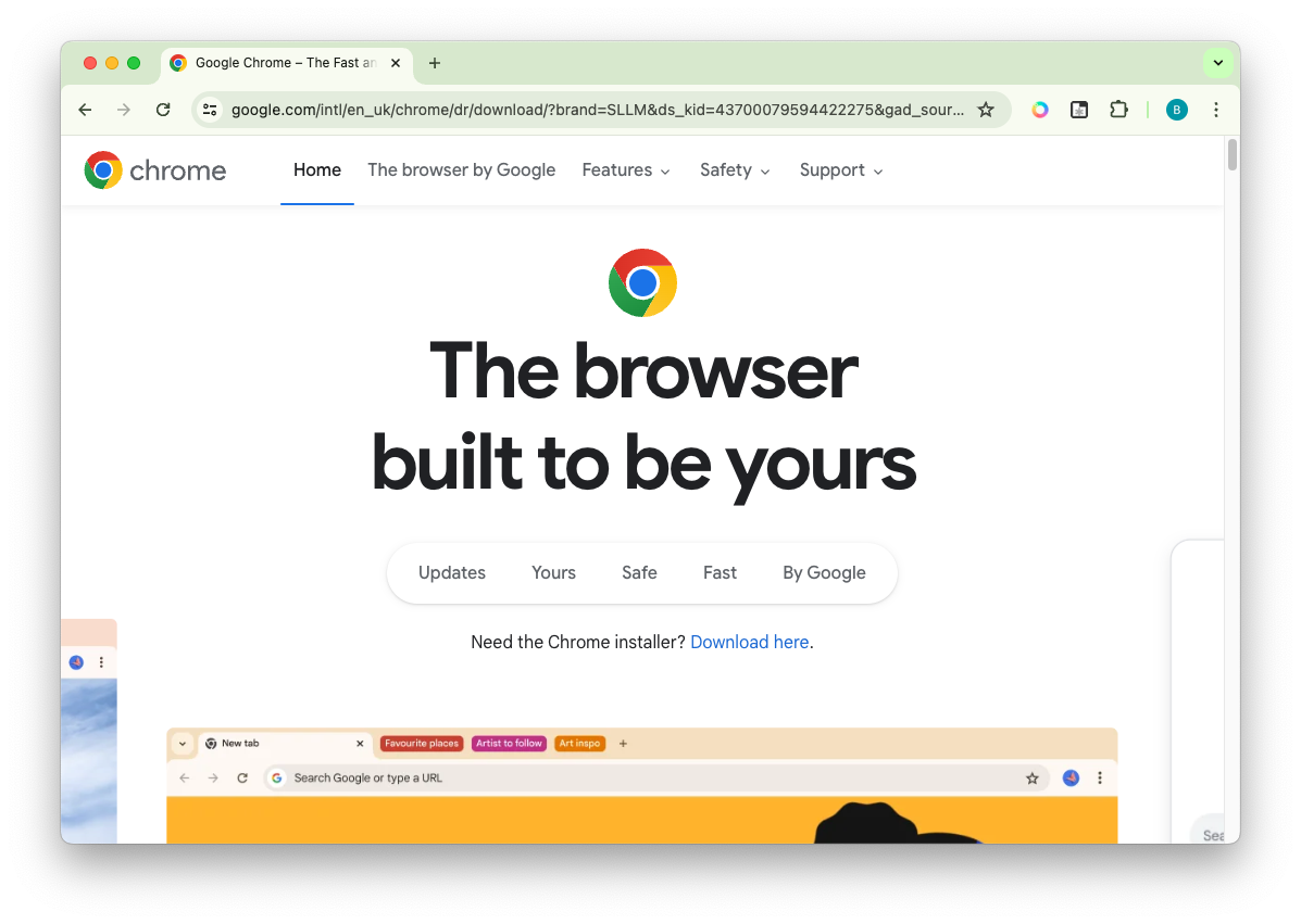 Chrome browser showing Chrome home page on Mac