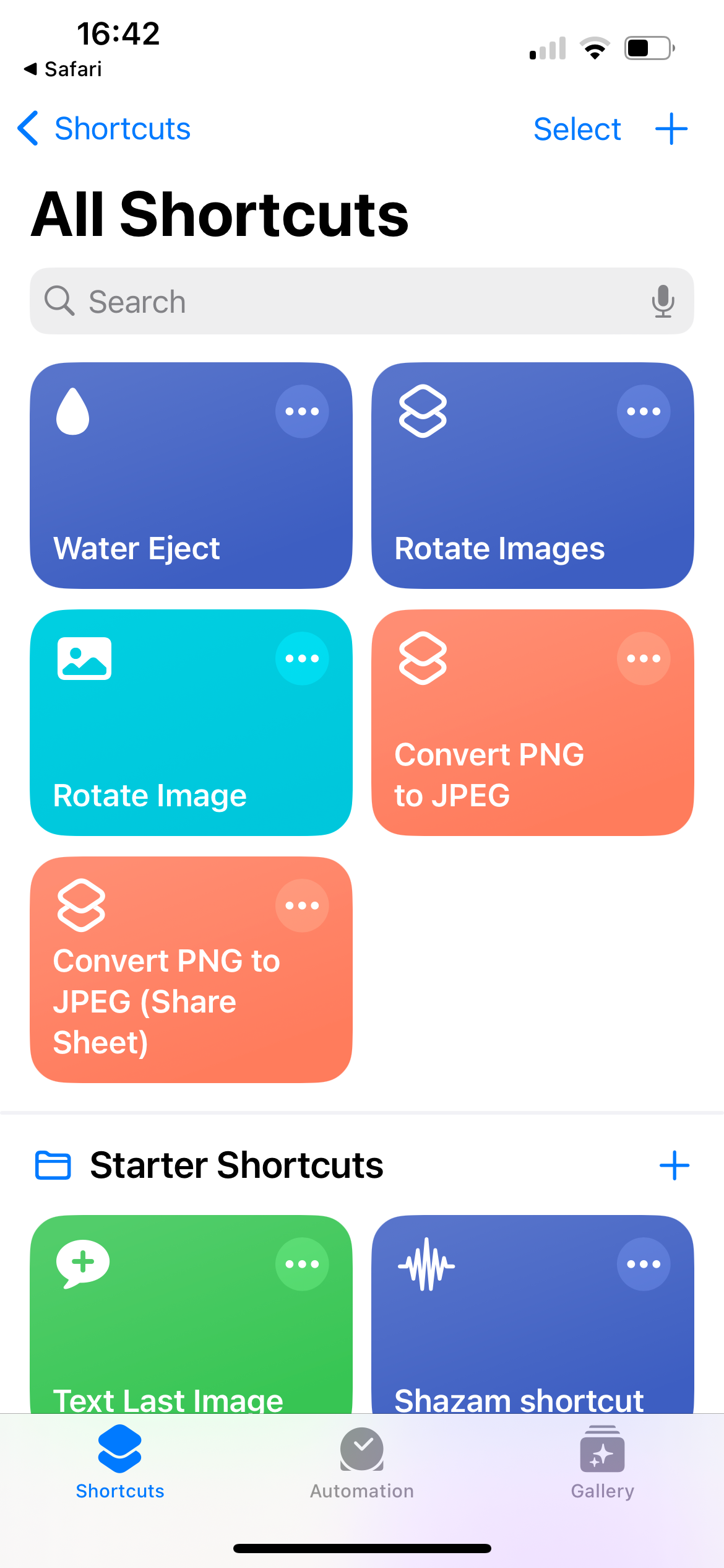 Shortcuts tab in iPhone Shortcuts app