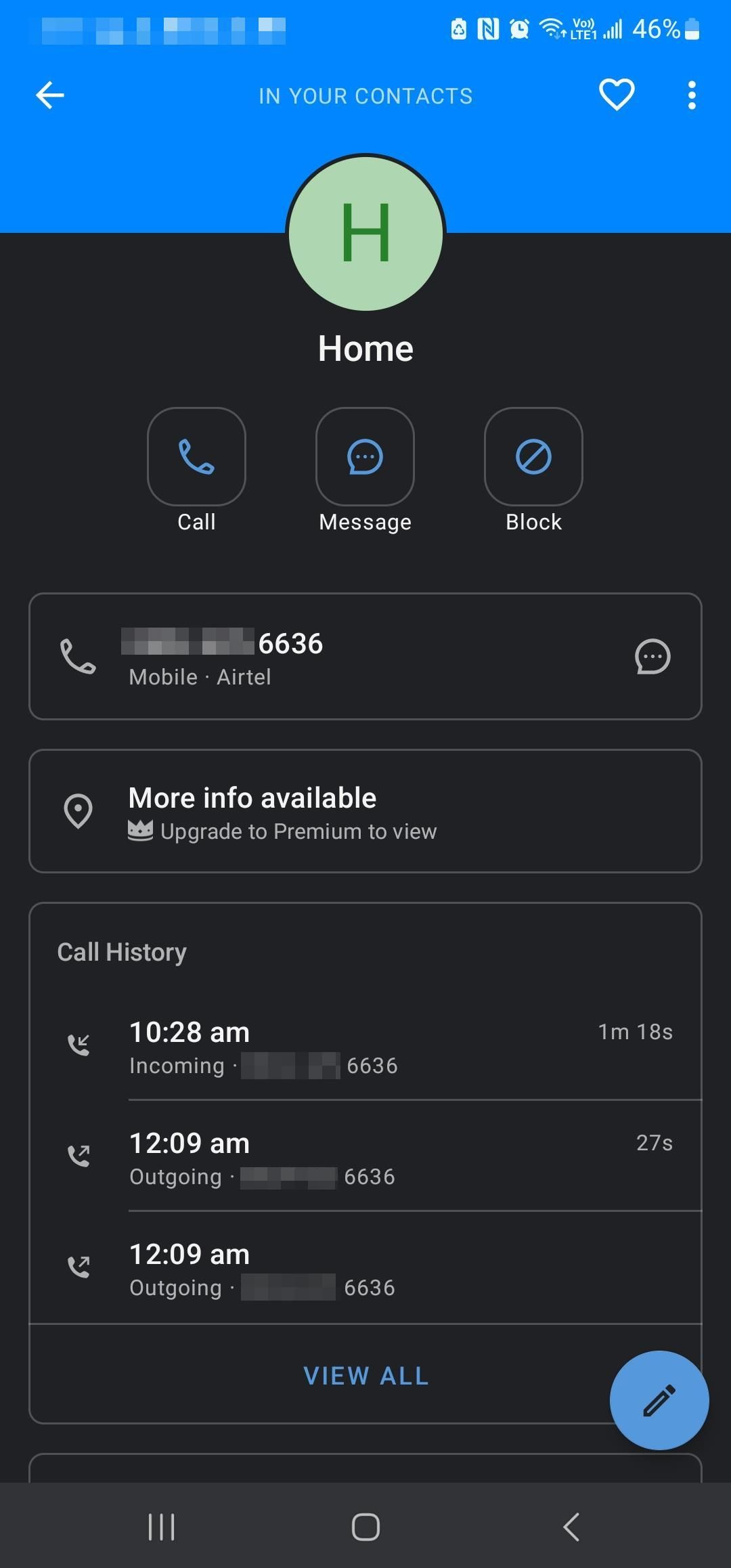 Truecaller Android showing the caller ID details