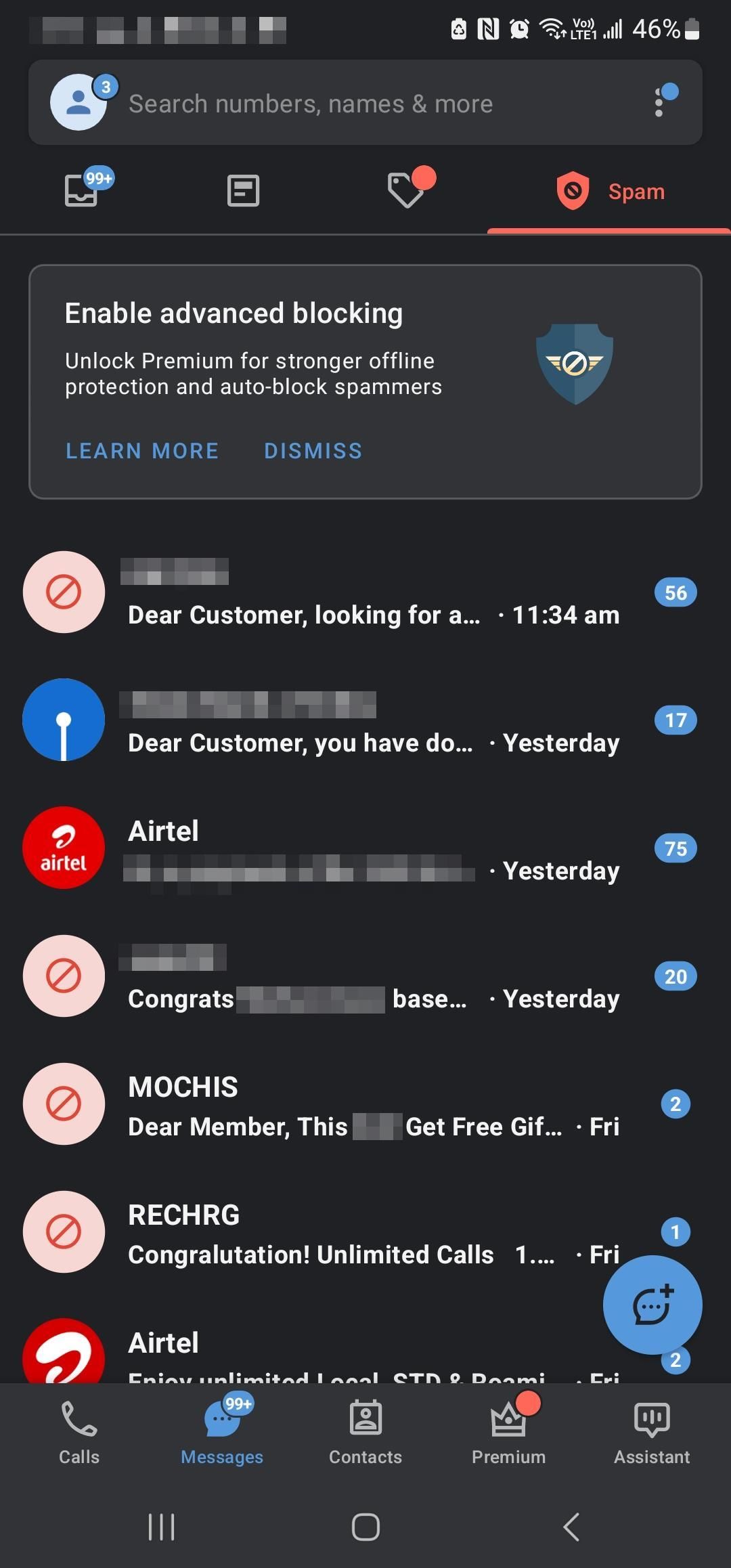 Truecaller Android showing spam screen