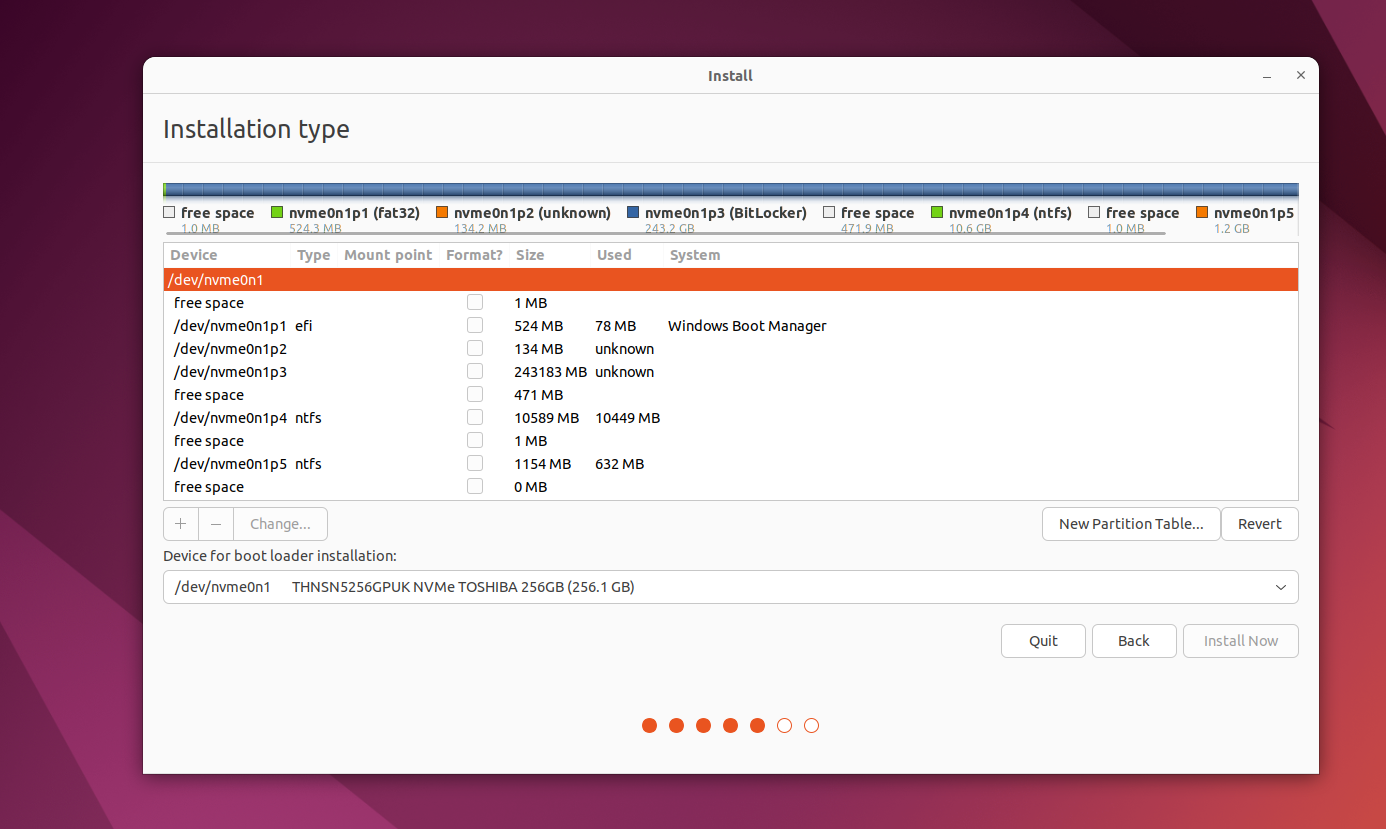 Ubuntu Installer Disk Partitions Menu