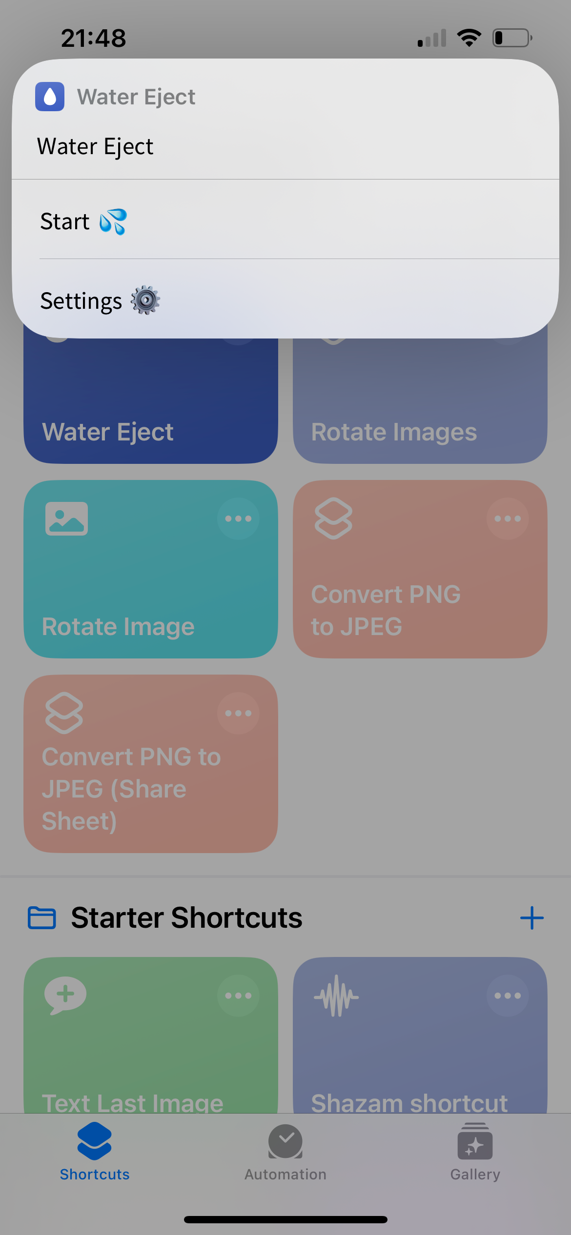 Water Eject shortcut start prompt