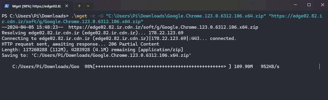 Wget resuming a Chrome download