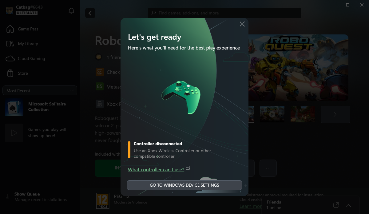 برنامه Xbox در حال درخواست کنترلر