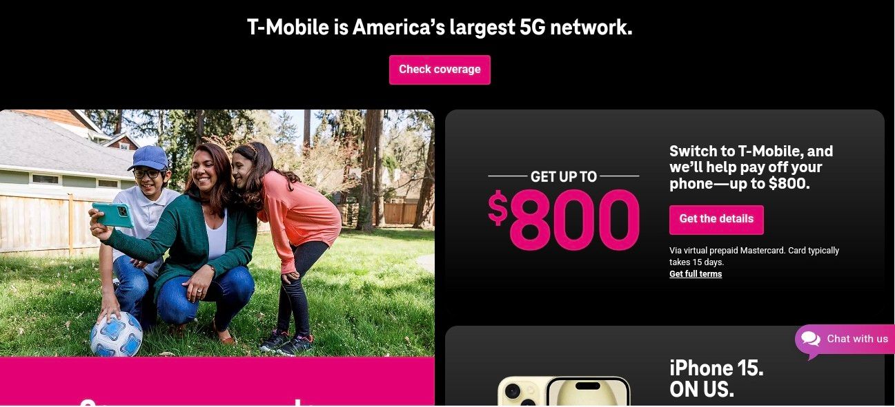 T-Mobile website homepage