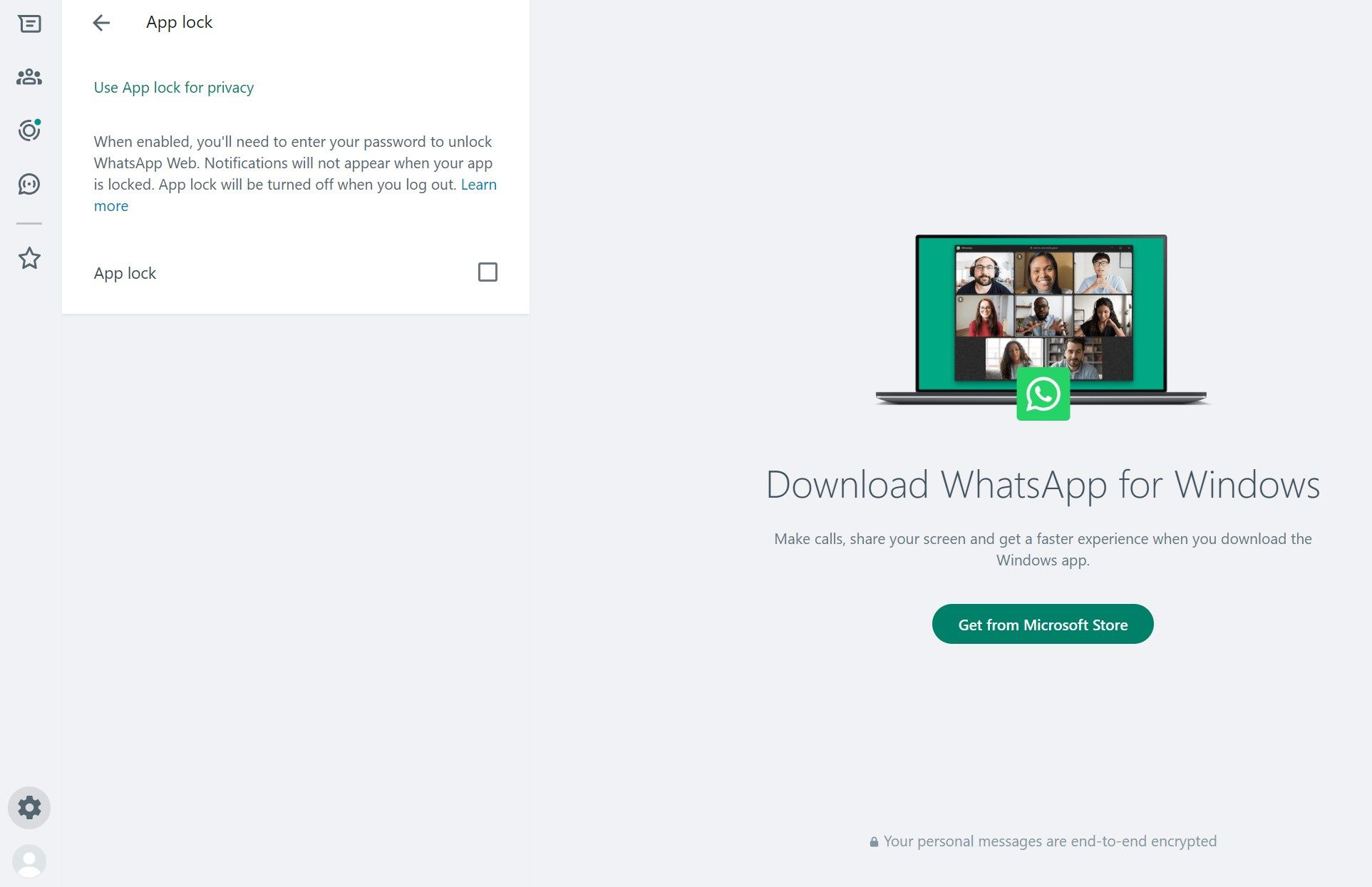 Setting up App Lock for WhatsApp Web.