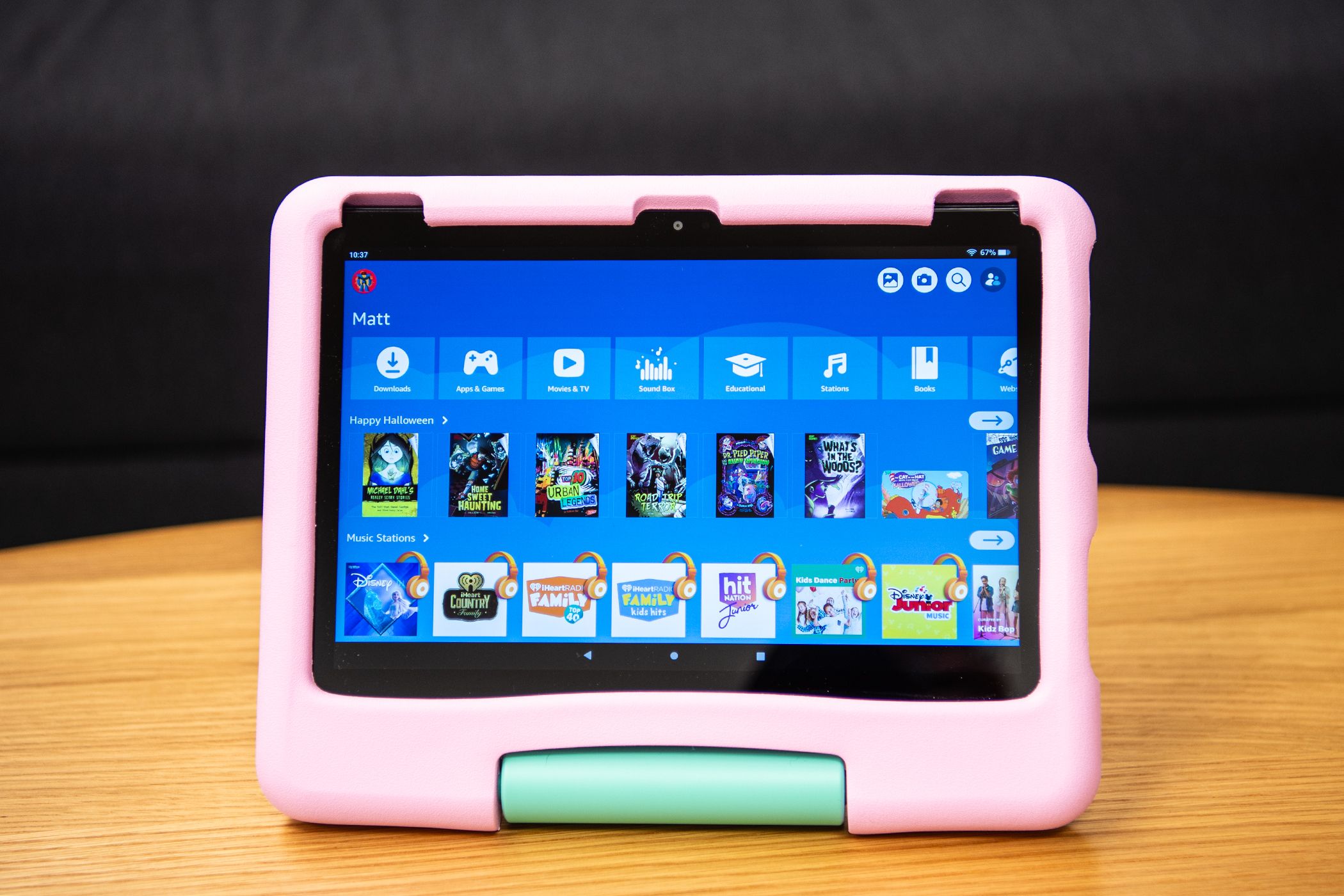 Amazon Fire HD 10 Kids Tablet on a table