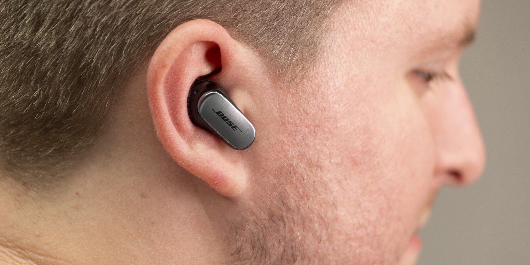 Person wearing the Bose QuietComfort Ultra earbuds