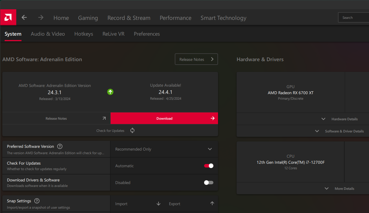 AMD Software Update Graphics Drivers