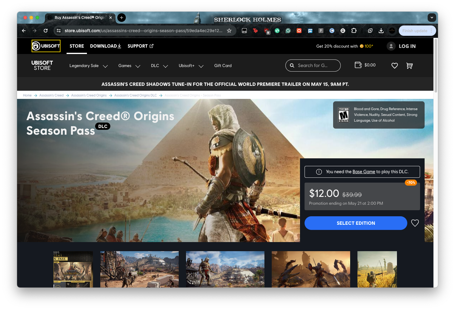 Assassin's Creed Origins Season Pass for sale on Ubisoft website
