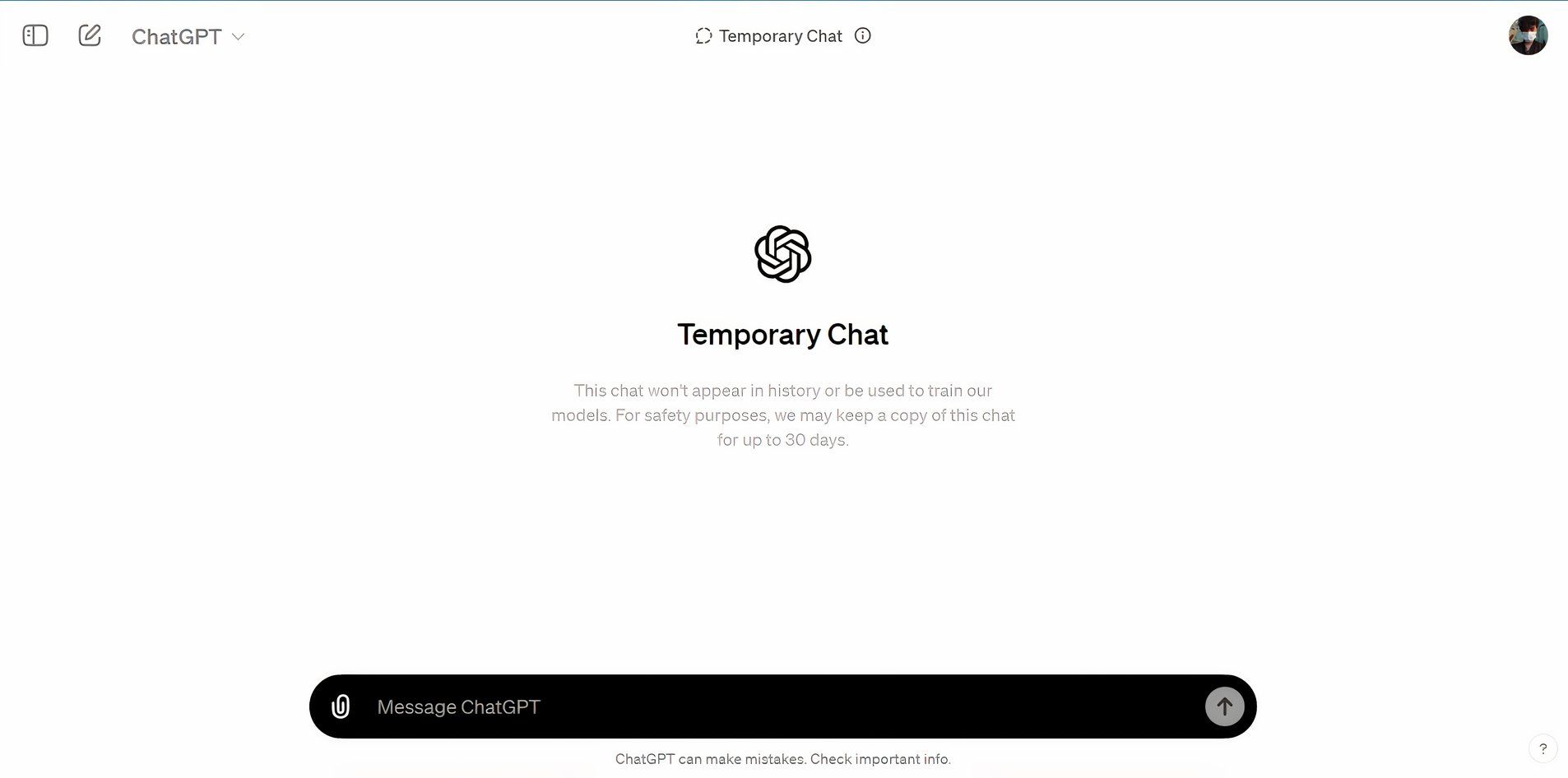 ChatGPT's new temporary chat feature
