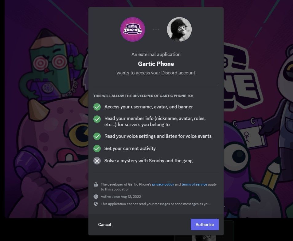 Discord activity asking for authorization