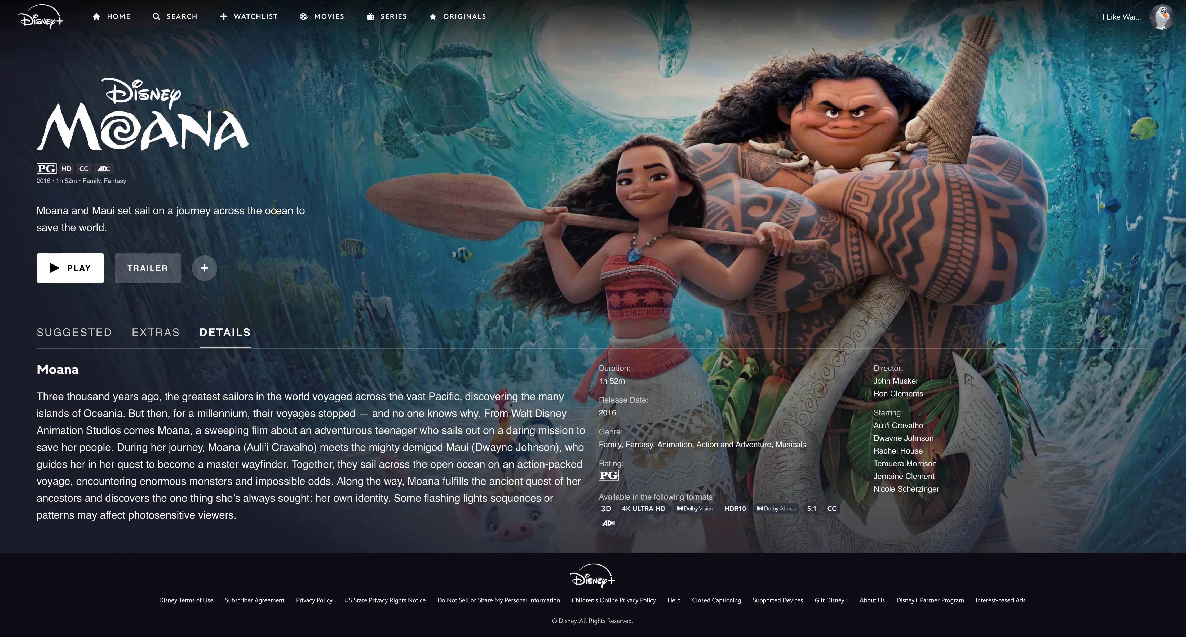 Disney+ Dolby Atmos title with Moana
