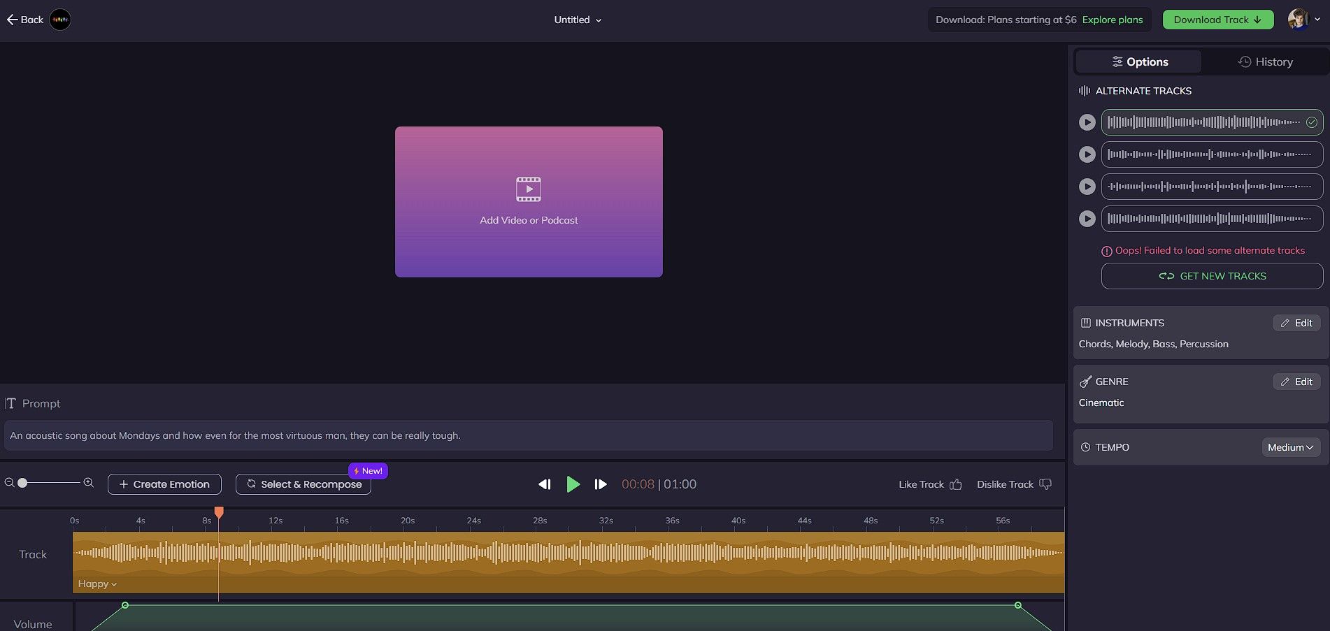 Editing a song in Beatoven