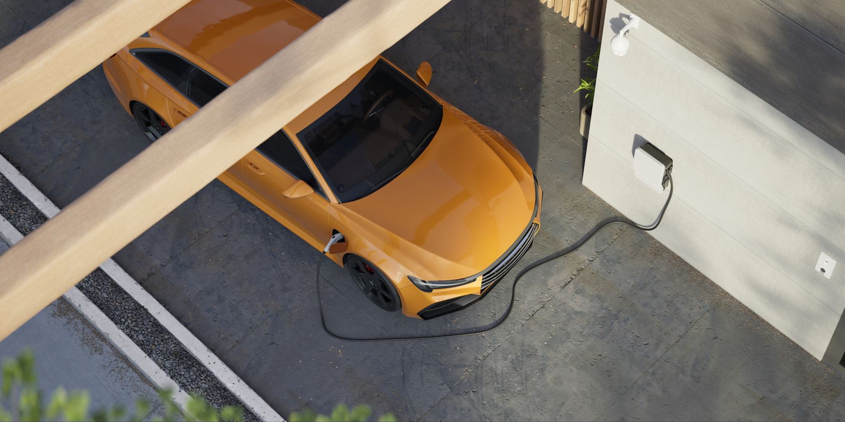 electric car charging view from above