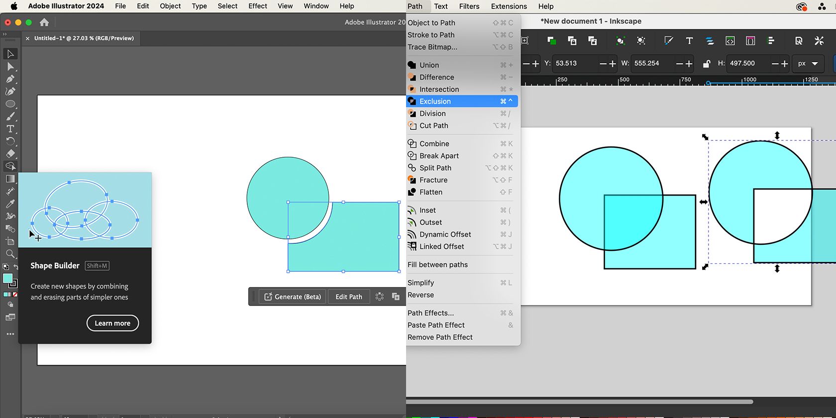 Inkscape vs Illustrator Shape Builder