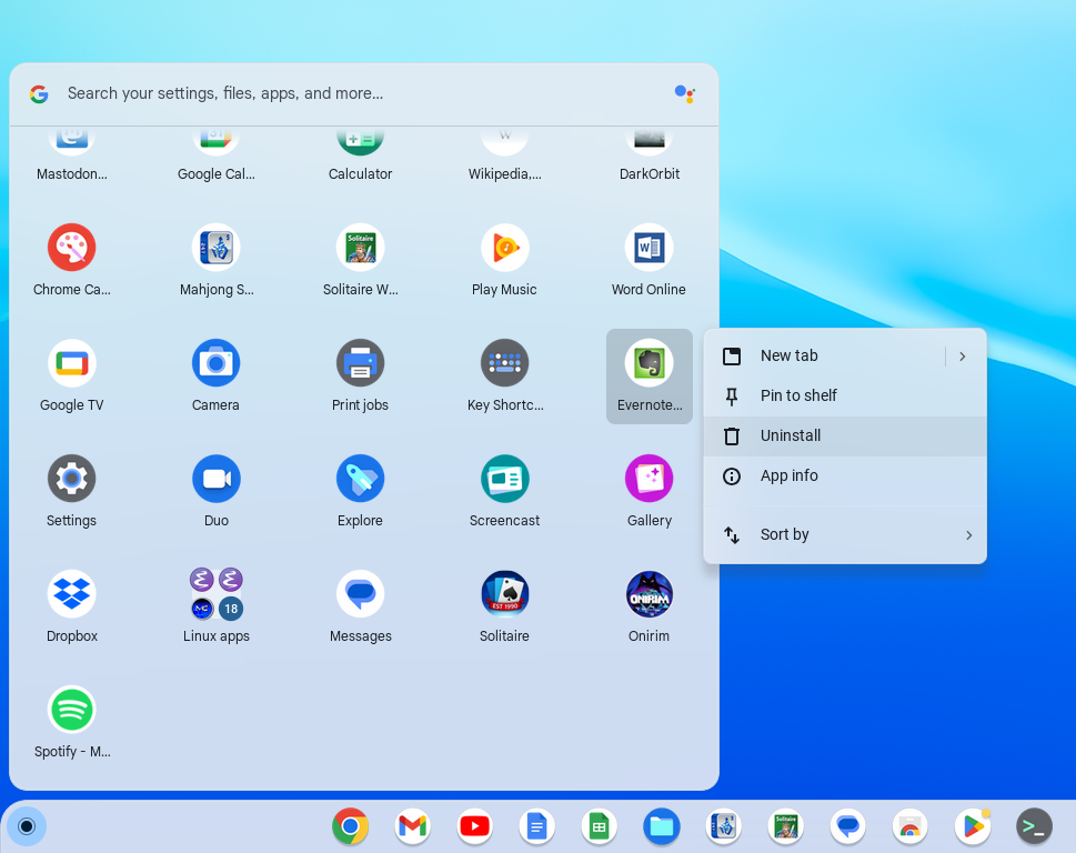 منوی راه‌انداز Chromebook