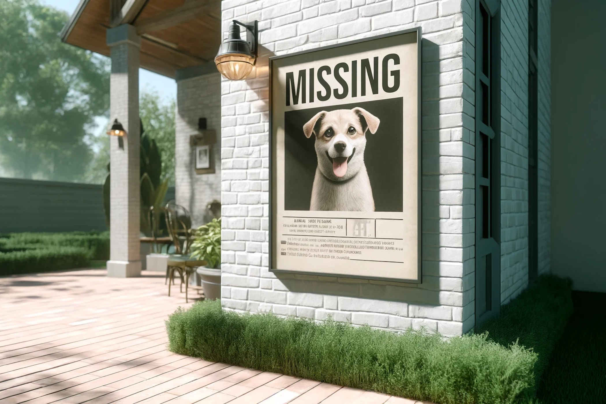mocked up missing dog poster on wall