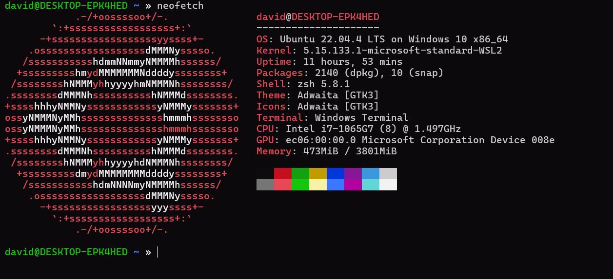 Neofetch در محیط WSL اوبونتو