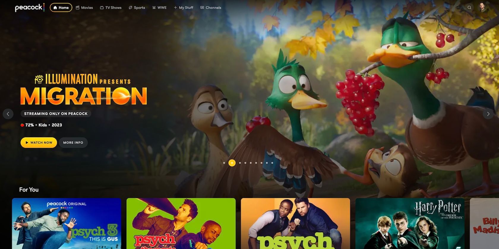 Peacock Home Page wil Migration featured