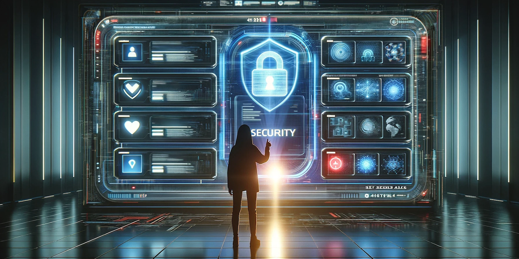 person choosing between different security tools on a giant screen