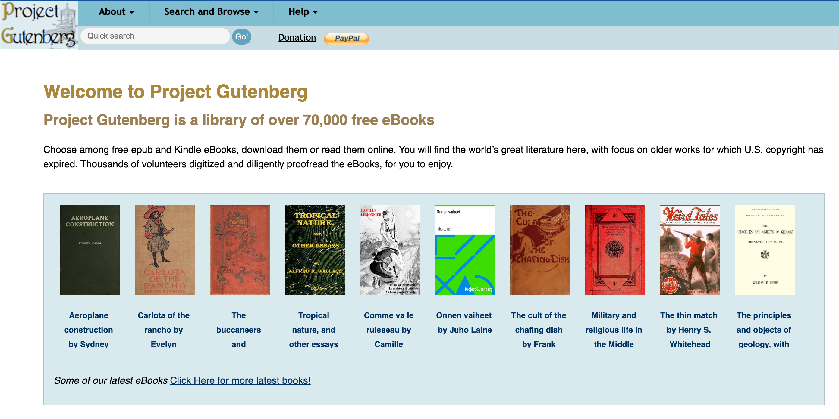 Project Gutenberg's website homepage