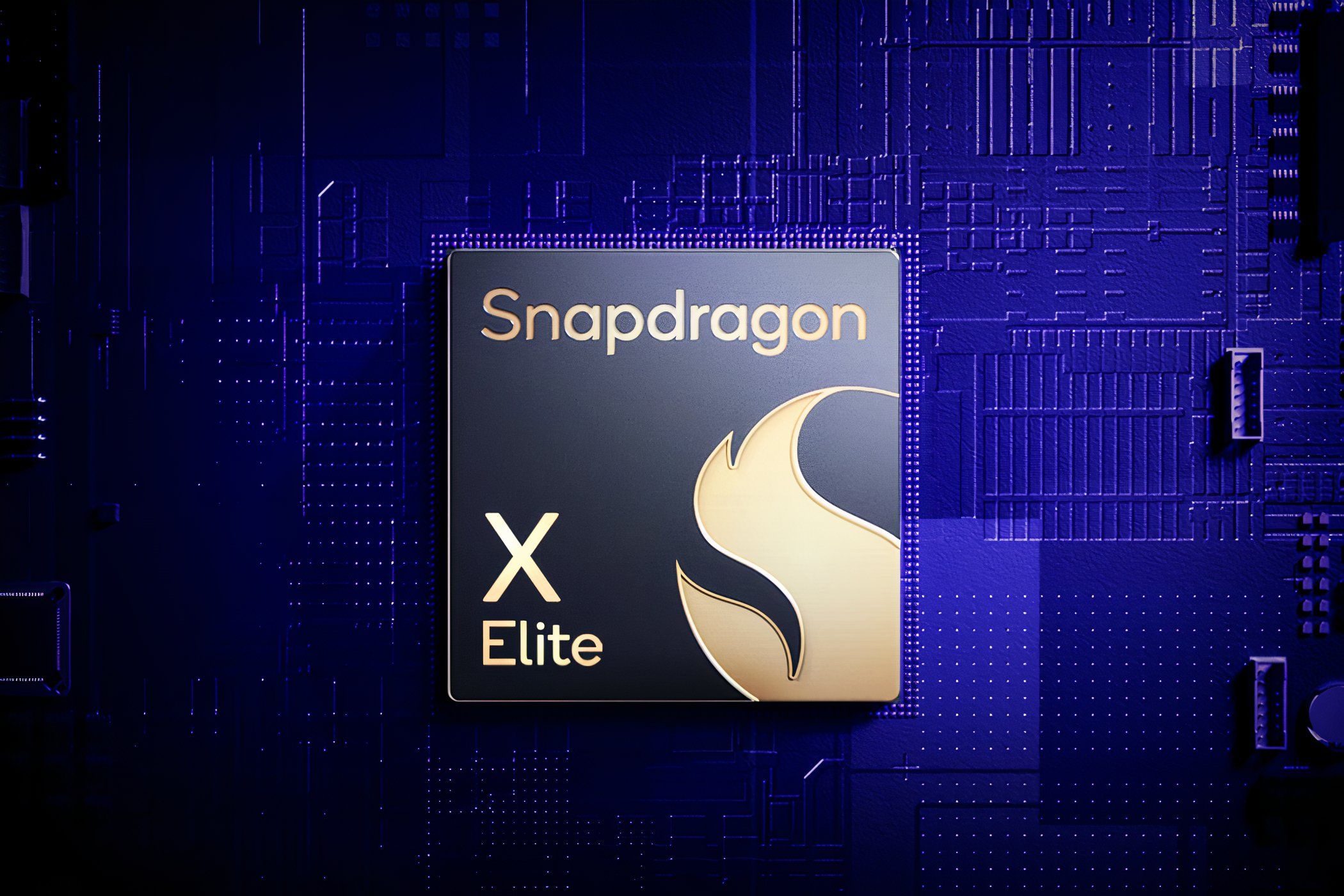 پردازنده snapdragon x elite در پس زمینه بنفش