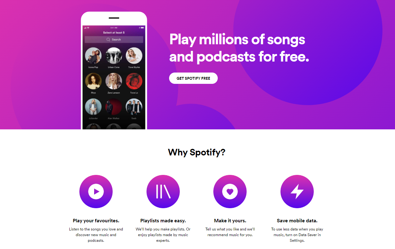 Spotify encouraging users to download Spotify Free on mobile