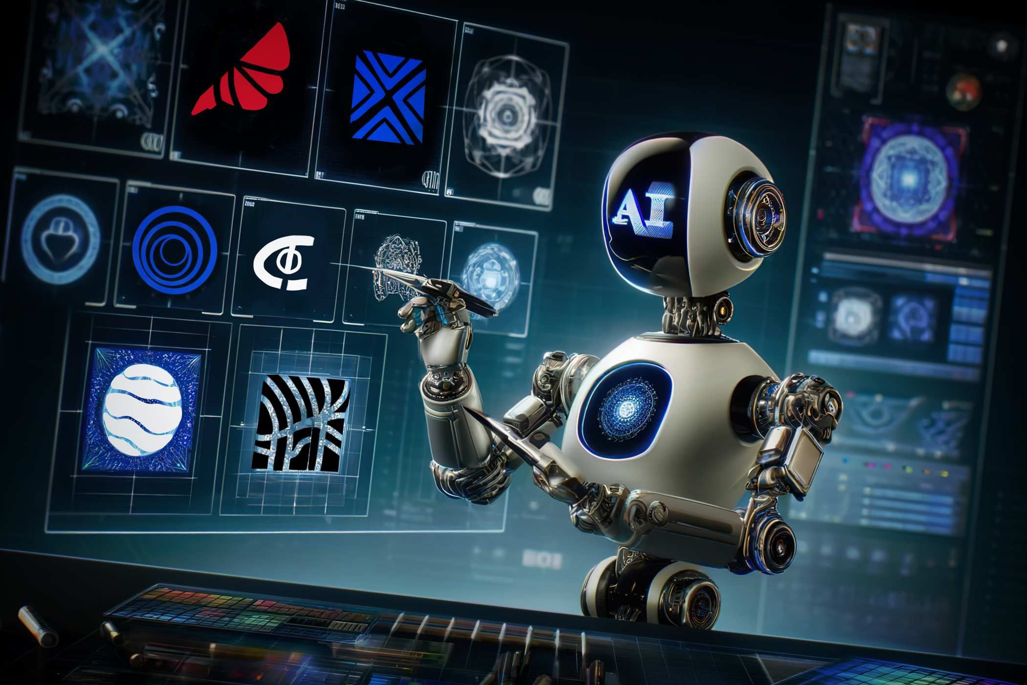 An AI robot creating various logo layouts