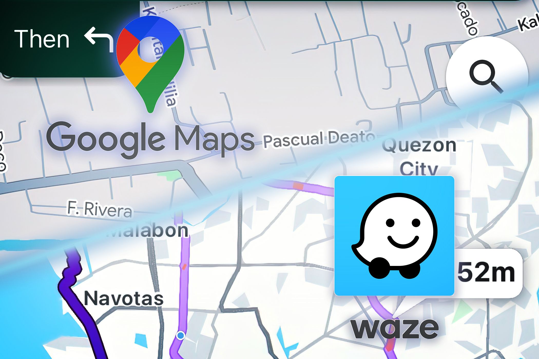Google Maps and Waze logos over their respective interfaces