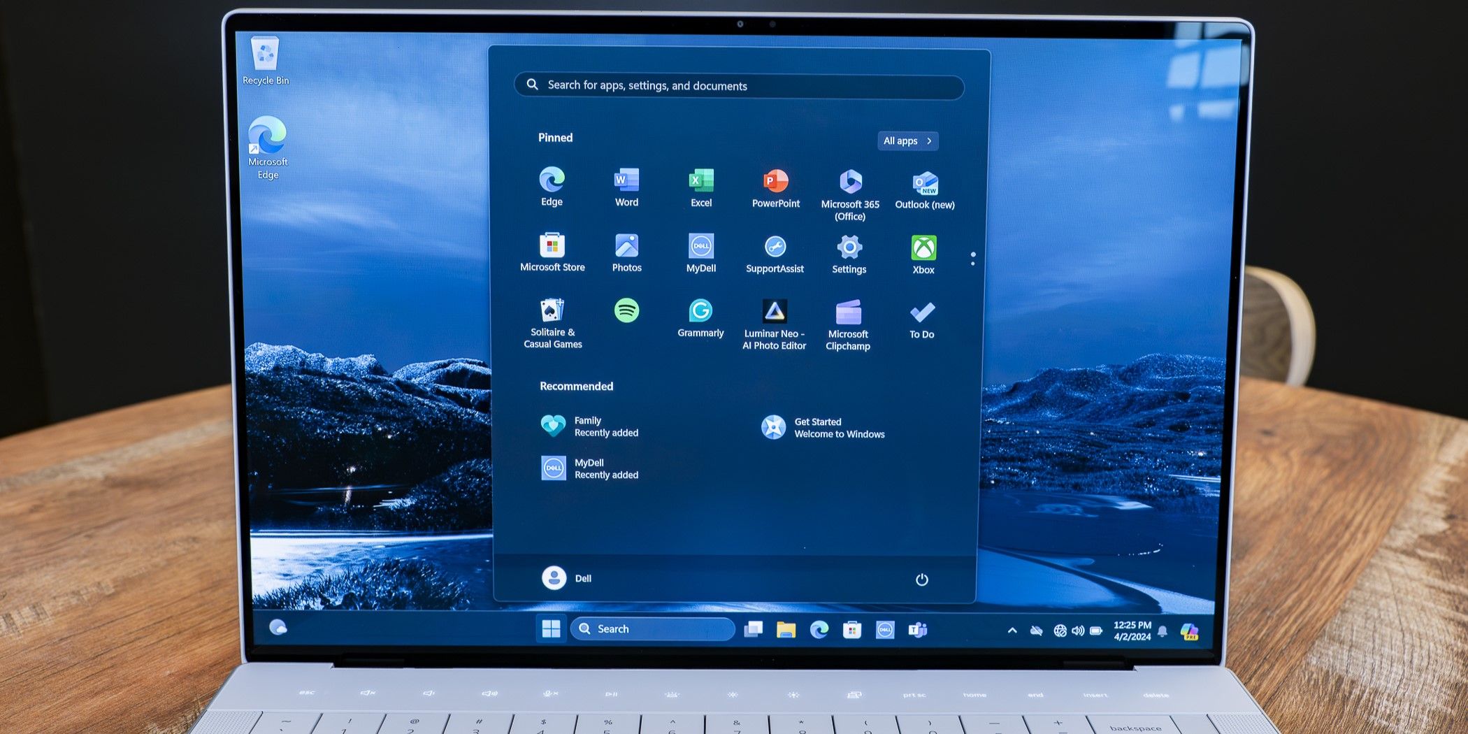 Windows 11 Start menu open on a Dell XPS 16